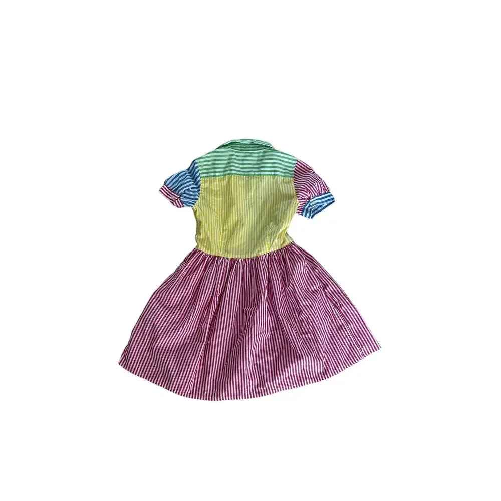 Polo Ralph Lauren Girls Dress SZ5 Multicolor Striped Shirt Dress Rainbow Preppy - Picture 6 of 10